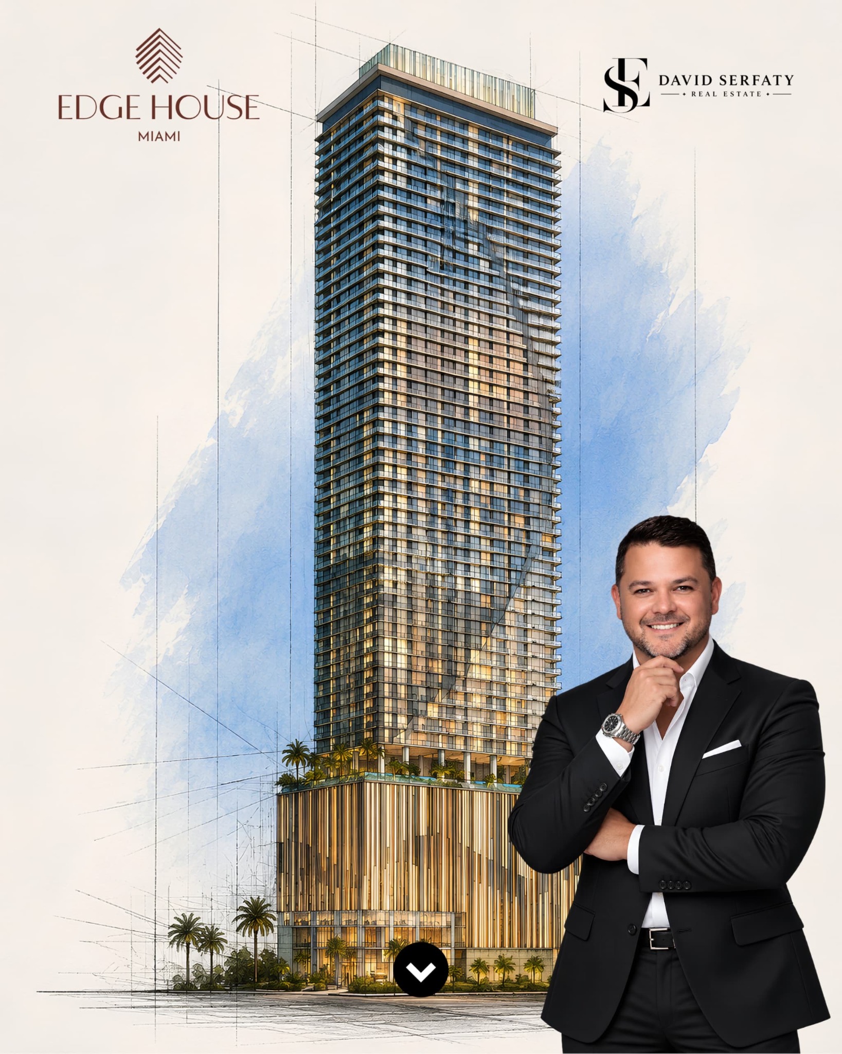 David Serfaty junto a la torre de Edge House Miami